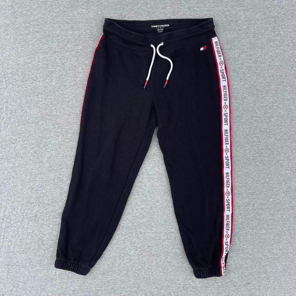 Tommy Hilfiger Sport Mens Joggers Black Logo Tape Side Stripe Sweatpants Medium